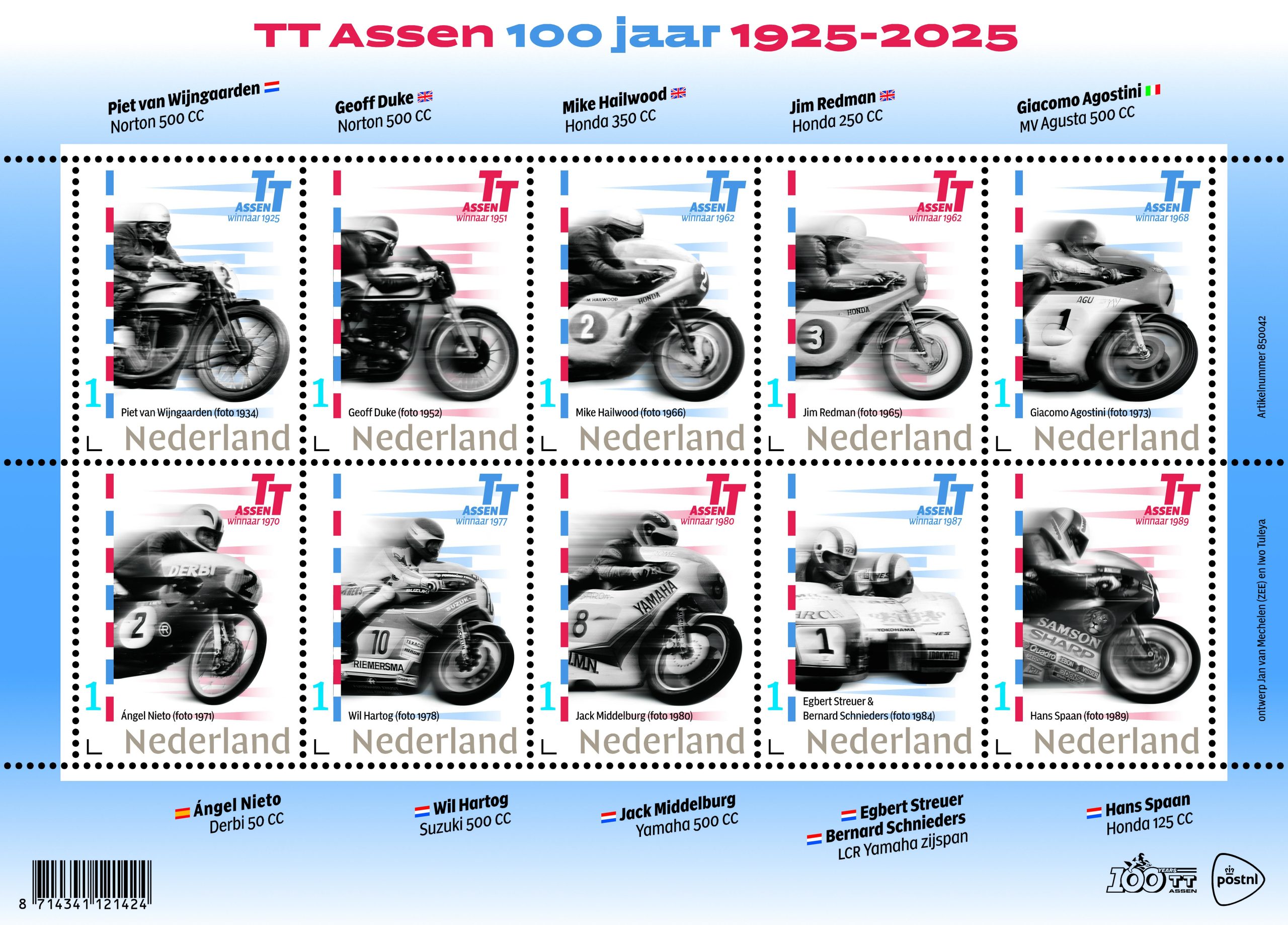 100 jaar TT postzegelvel